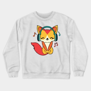 Happy fox with headphones Crewneck Sweatshirt